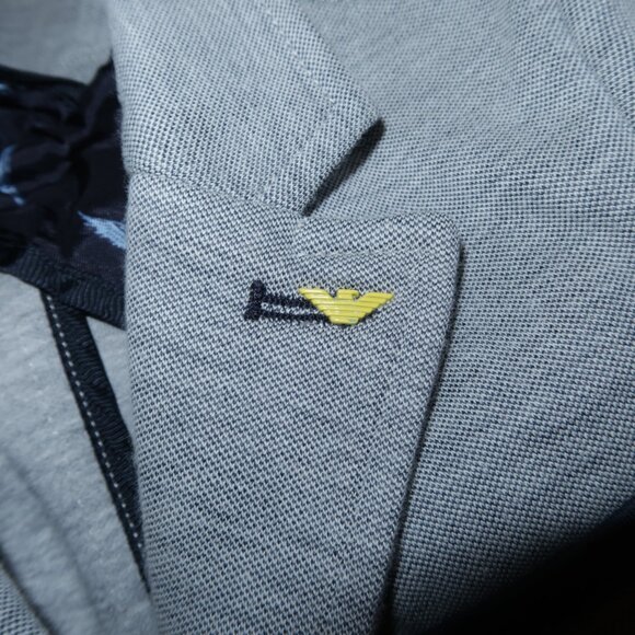 Boys Armani Junior Gray Navy Blue Elbow Patch Woven Knit Blazer Jacket size 6A - Picture 5 of 8